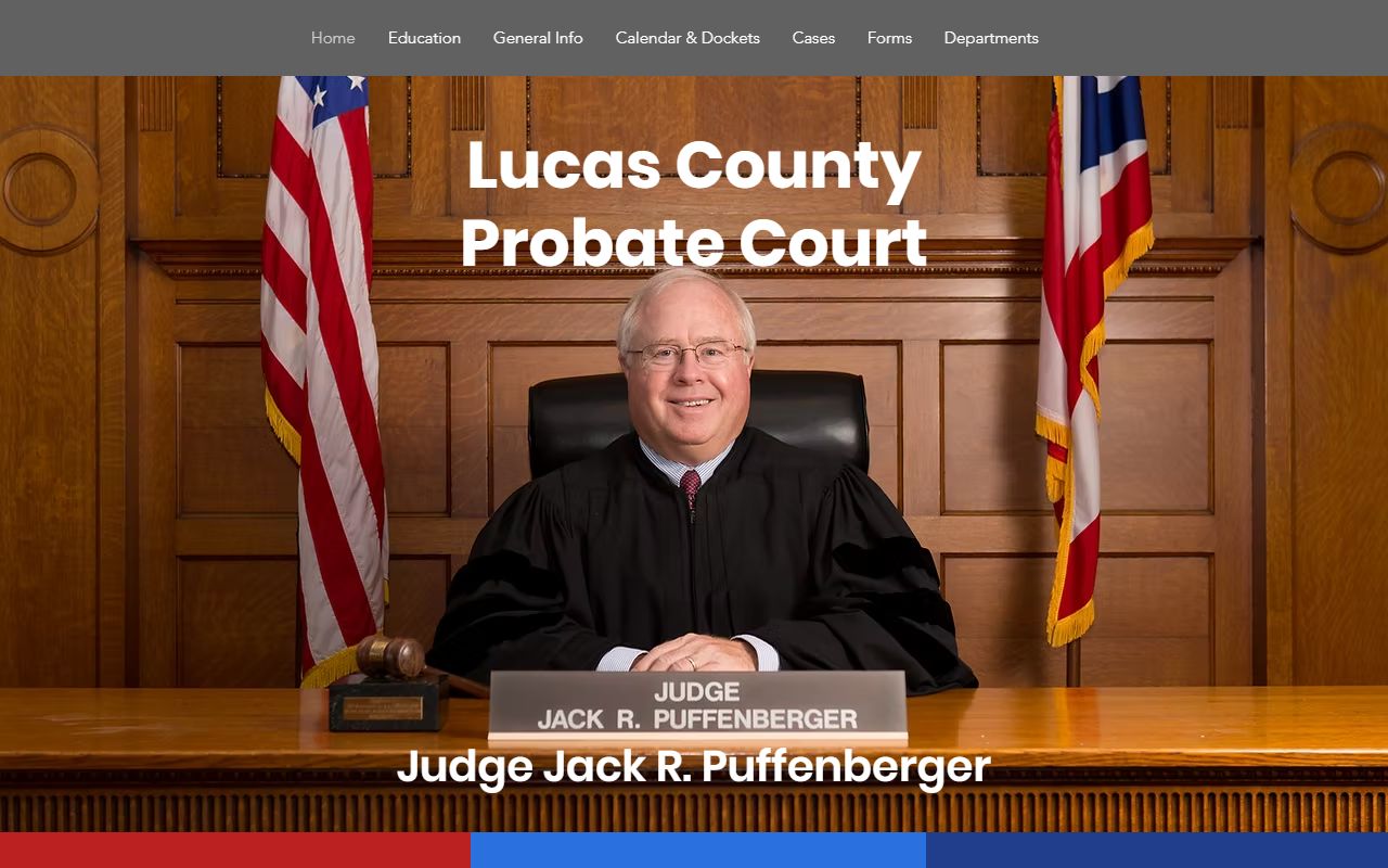 Lucas County Probate Court homepage showing departments and contact information