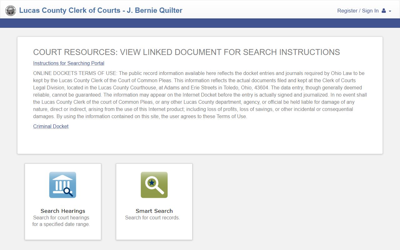 Lucas County Clerk of Courts Tyler public portal for General Trial Division