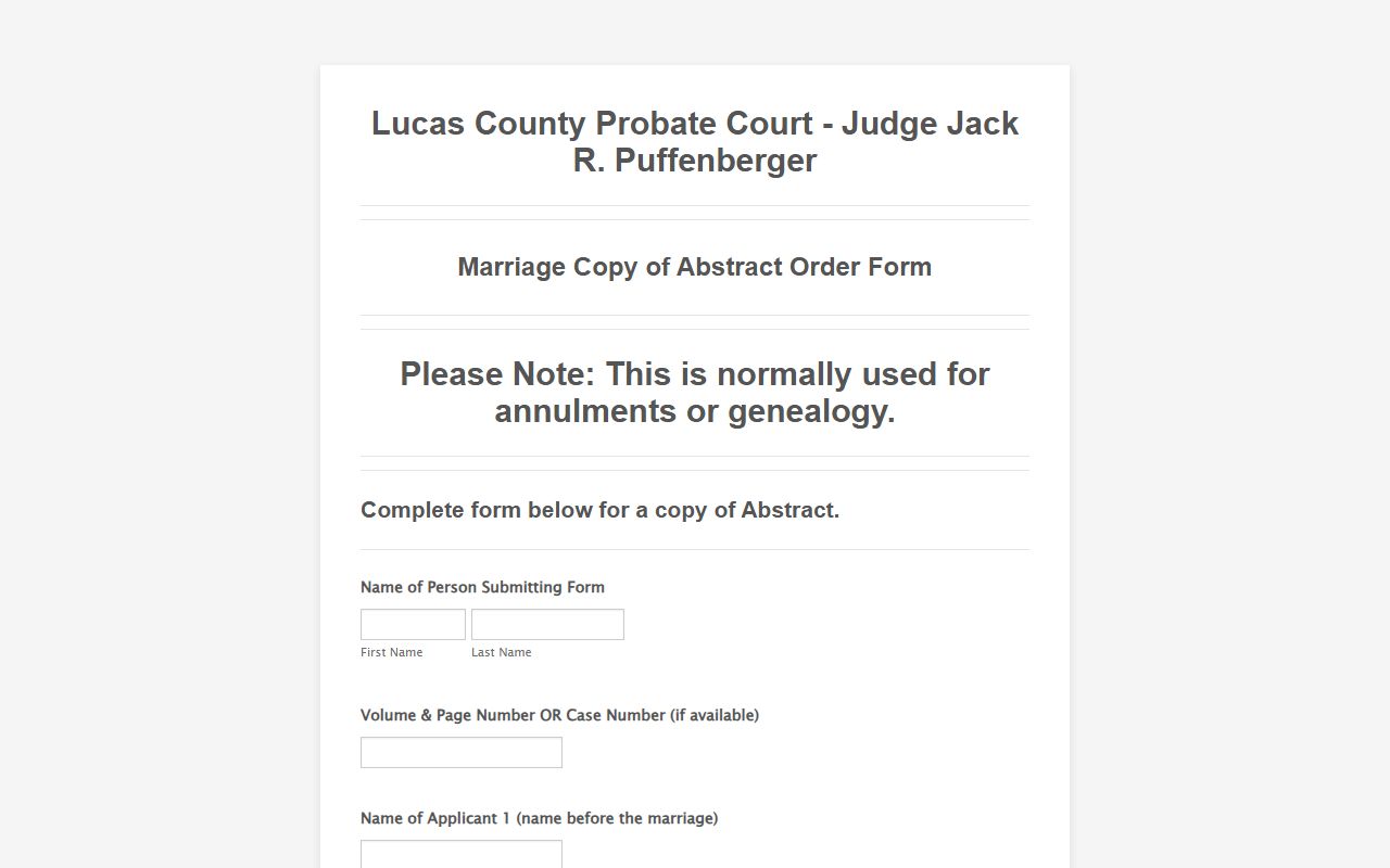 Lucas County court records marriage abstract copy request form