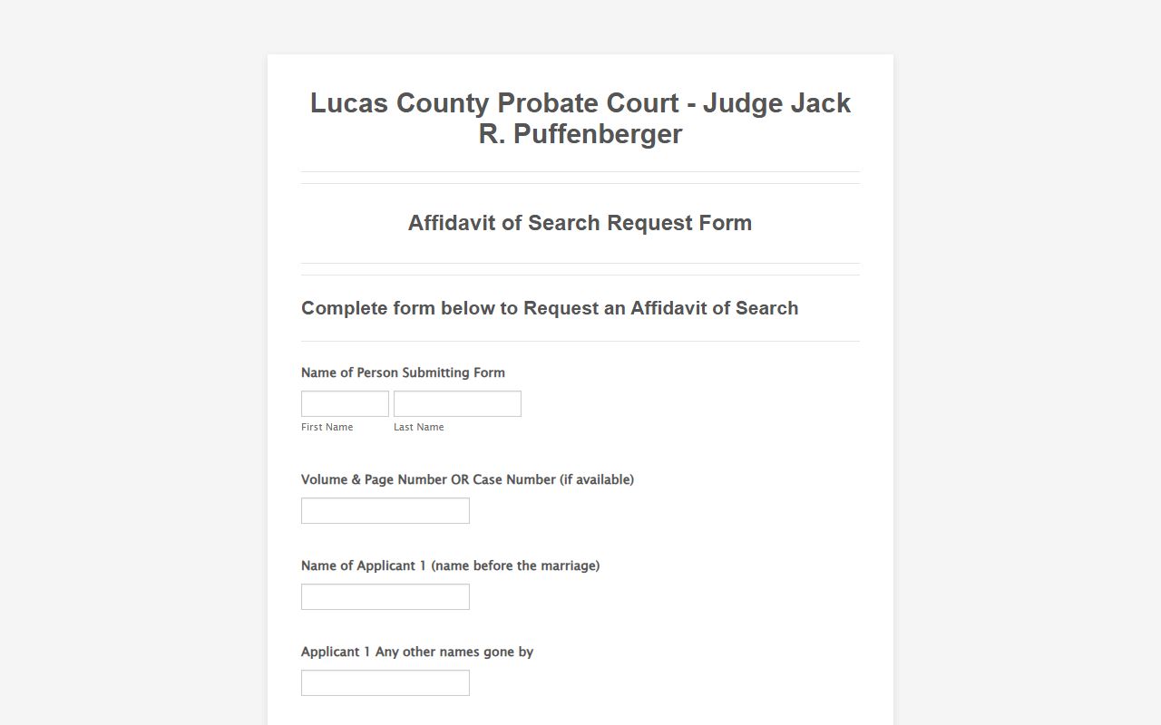 Lucas County court records affidavit of search request form