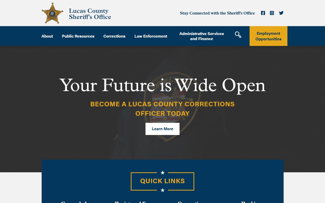 Lucas County court records Sheriff homepage and booking summary link