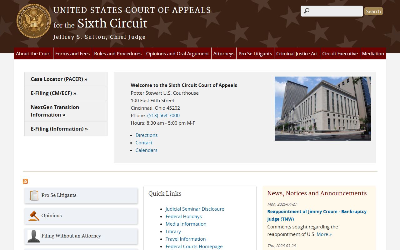 Lucas County U.S. Court of Appeals Sixth Circuit federal appellate court records