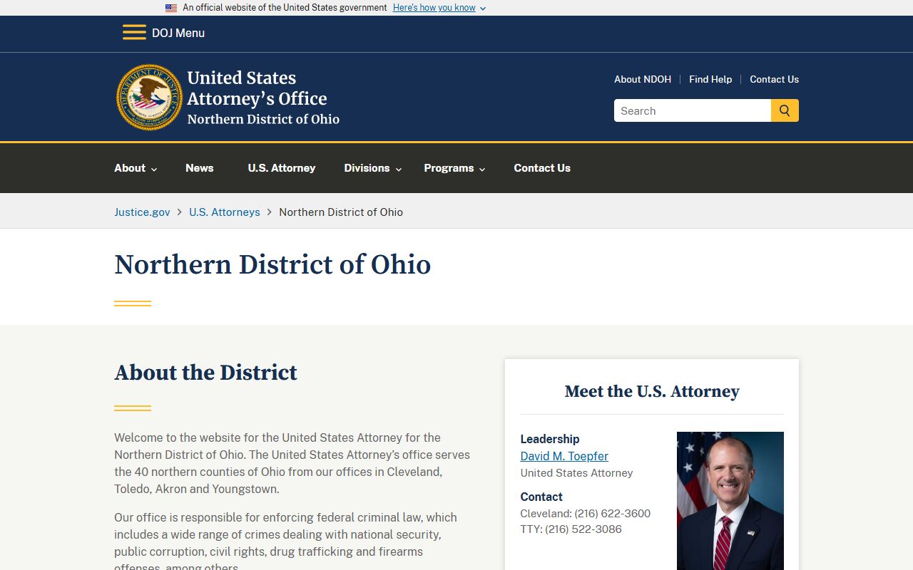 Lucas County U.S. Attorney Northern District of Ohio Toledo federal court records