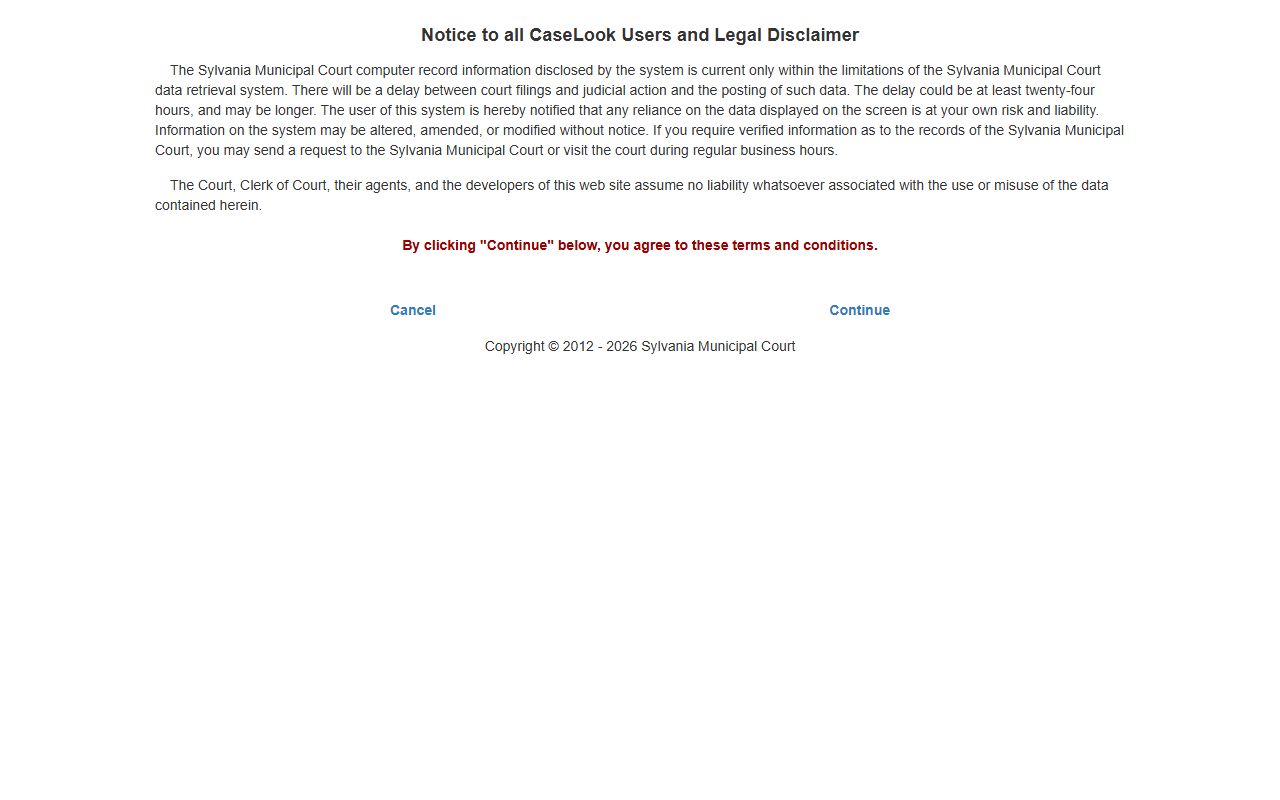 Lucas County inmate records Sylvania Municipal Court case search server