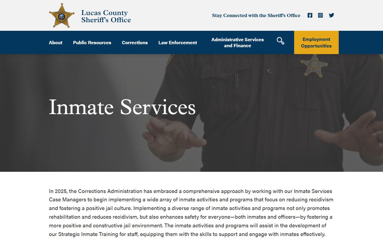 Lucas County probate records Lucas County jail inmate services and visitation information