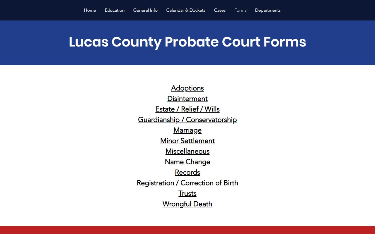 Lucas County public records Probate Court forms page