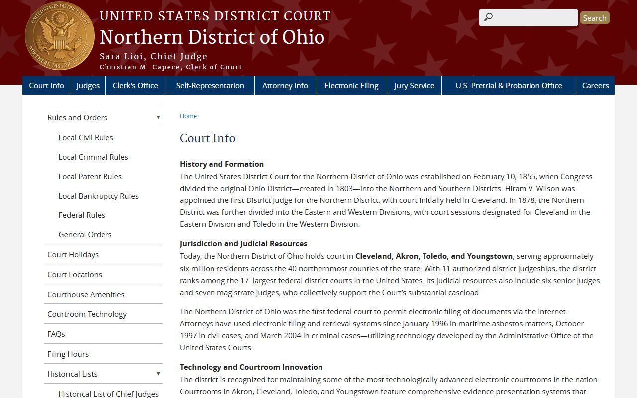 Lucas County traffic court records Northern District of Ohio court information page