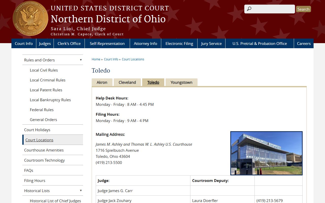 Lucas County traffic court records U.S. District Court Northern District of Ohio Toledo courthouse