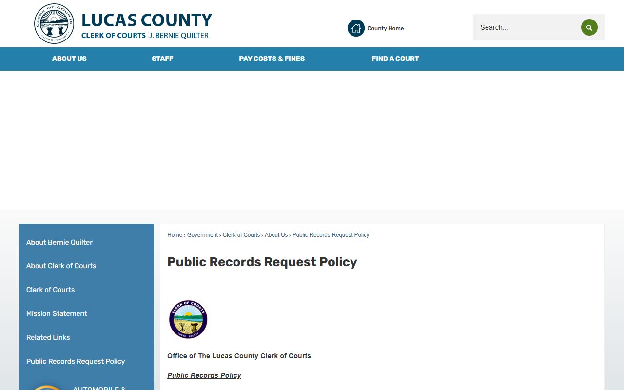 Lucas County Clerk public records request policy and fees for court records