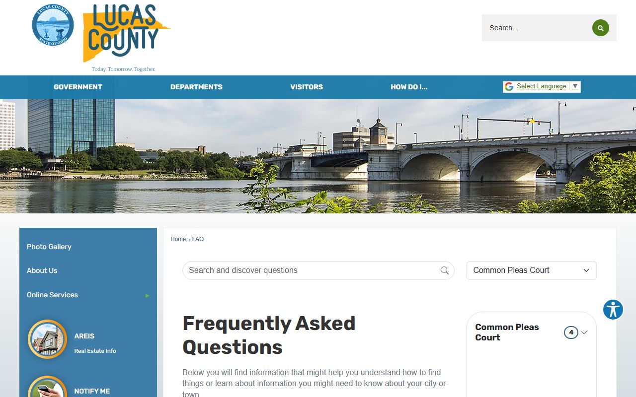 Lucas County Common Pleas FAQ explaining court divisions and records
