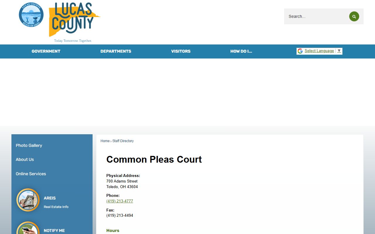 Lucas County Common Pleas staff directory with address and phone for court records