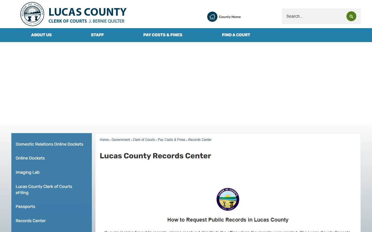 Lucas County Records Center page describing court and vital records storage