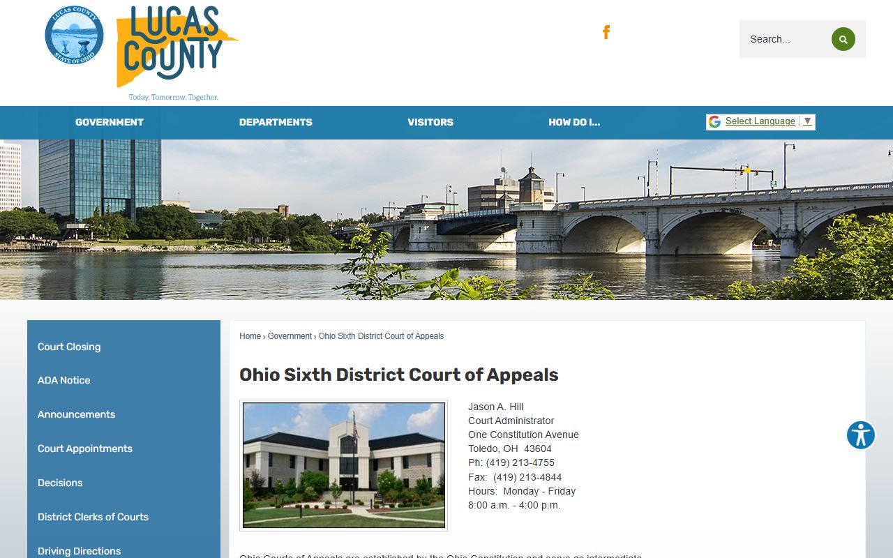 Ohio Sixth District Court of Appeals page for Lucas County court records
